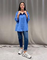 rahat kesim yarasa kol liyosel kumaş gömlek mavi