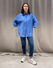 rahat kesim yarasa kol liyosel kumaş gömlek mavi 3