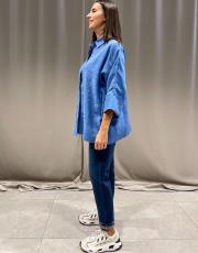 rahat kesim yarasa kol liyosel kumaş gömlek mavi 5