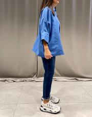 rahat kesim yarasa kol liyosel kumaş gömlek mavi 6