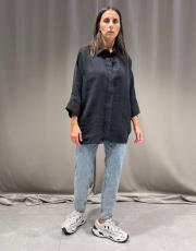 rahat kesim yarasa kol liyosel kumaş gömlek siyah