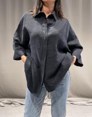 rahat kesim yarasa kol liyosel kumaş gömlek siyah 3