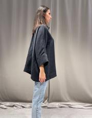 rahat kesim yarasa kol liyosel kumaş gömlek siyah 4