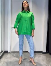 rahat kesim yarasa kol liyosel kumaş gömlek yeşil