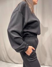 scuba kumaş  kapişonlu beli lastikli sweatshırt siyah 4