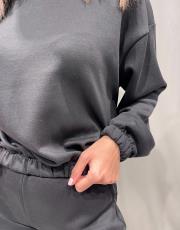 scuba kumaş  kapişonlu beli lastikli sweatshırt siyah 6